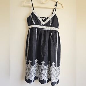 Just Ginger Black Dress with White Lace Trim Size S